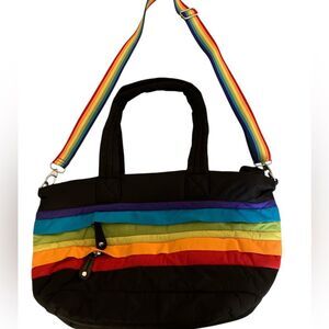 Sondra Roberts Squared Black Puffer Tote Bag Pride Rainbow